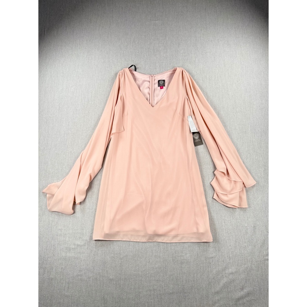 Vince Camuto Blush Pink V-Neck Ruffle Shift Dress VC0M9248 Size 10